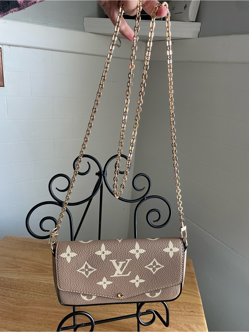 Tan Monogram Chain Crossbody Bag